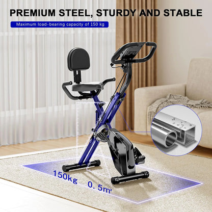 Foldable Exercise Bike 8 Resistance Exercise Bike With Heart Rate Sensors LCD Stationary Fitness Bicycle for Indoor Cycling