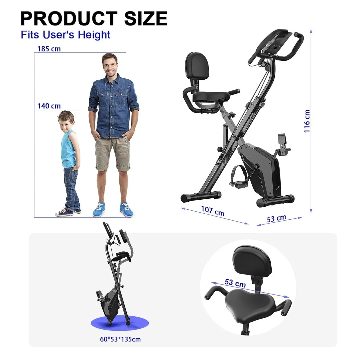 Foldable Exercise Bike 8 Resistance Exercise Bike With Heart Rate Sensors LCD Stationary Fitness Bicycle for Indoor Cycling