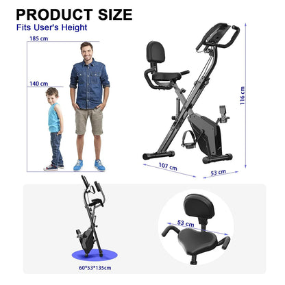 Foldable Exercise Bike 8 Resistance Exercise Bike With Heart Rate Sensors LCD Stationary Fitness Bicycle for Indoor Cycling