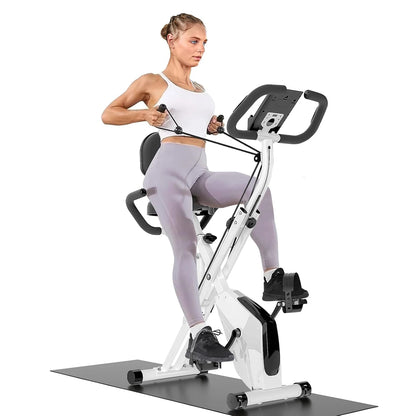 Foldable Exercise Bike 8 Resistance Exercise Bike With Heart Rate Sensors LCD Stationary Fitness Bicycle for Indoor Cycling