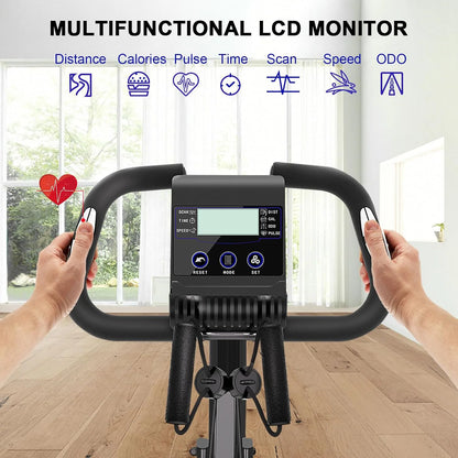 Foldable Exercise Bike 8 Resistance Exercise Bike With Heart Rate Sensors LCD Stationary Fitness Bicycle for Indoor Cycling