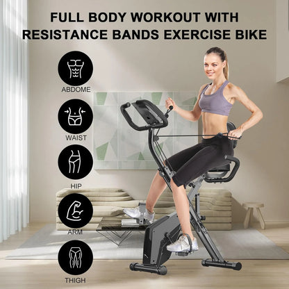 Foldable Exercise Bike 8 Resistance Exercise Bike With Heart Rate Sensors LCD Stationary Fitness Bicycle for Indoor Cycling