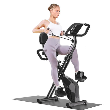 Foldable Exercise Bike 8 Resistance Exercise Bike With Heart Rate Sensors LCD Stationary Fitness Bicycle for Indoor Cycling