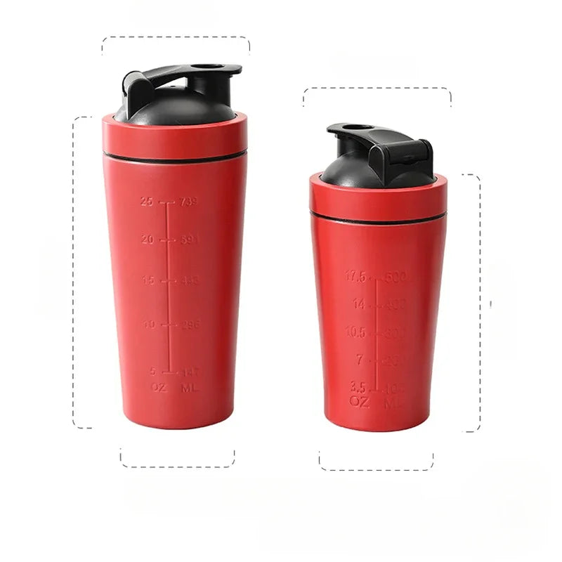 500ML/750ML Stainless Steel Protein Powder Shaker Bottle with Steel Ball and Scale Leak Proof Gym Fitness Sport Whey Shakes Cup