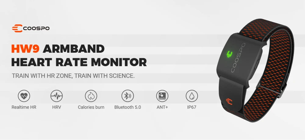 HW9 Armband Heart Rate Monitor with HR Zones/Calories HRM Sensor for Fitness