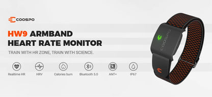 HW9 Armband Heart Rate Monitor with HR Zones/Calories HRM Sensor for Fitness