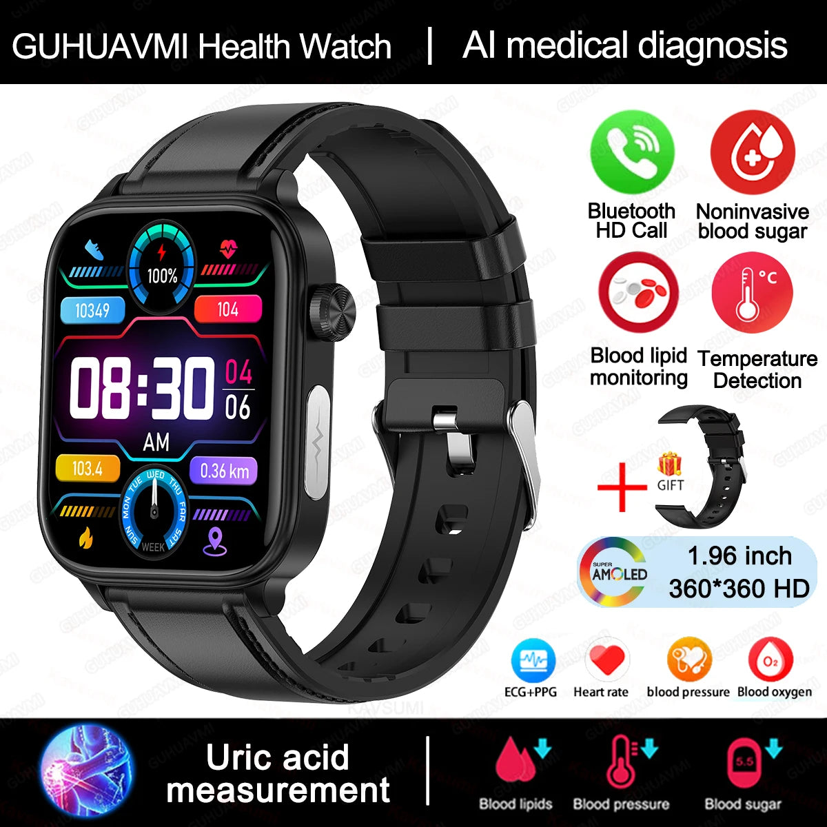 AI Medical Diagnosis Blood Lipids Uric Acid Blood Glucose Smart Watch