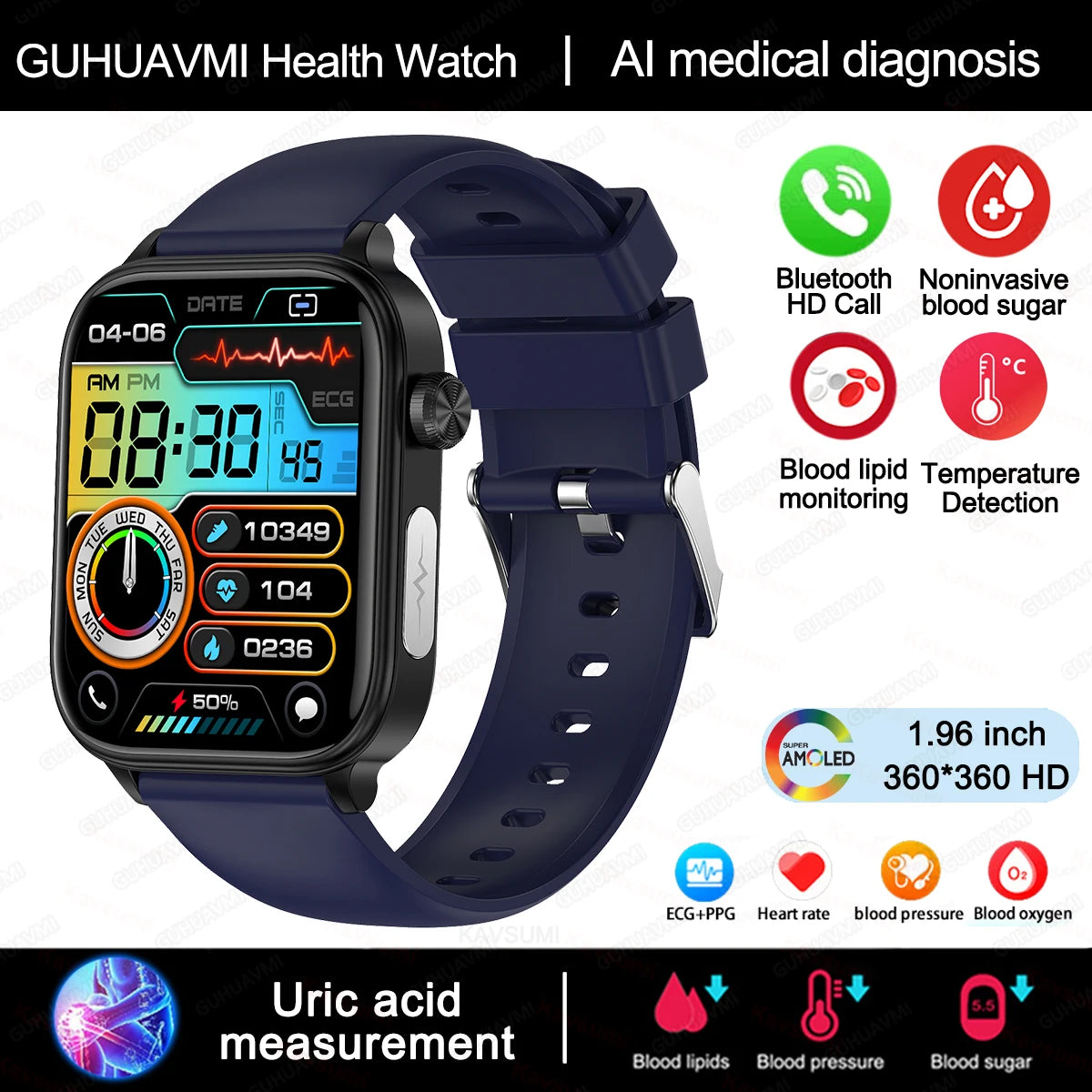 AI Medical Diagnosis Blood Lipids Uric Acid Blood Glucose Smart Watch