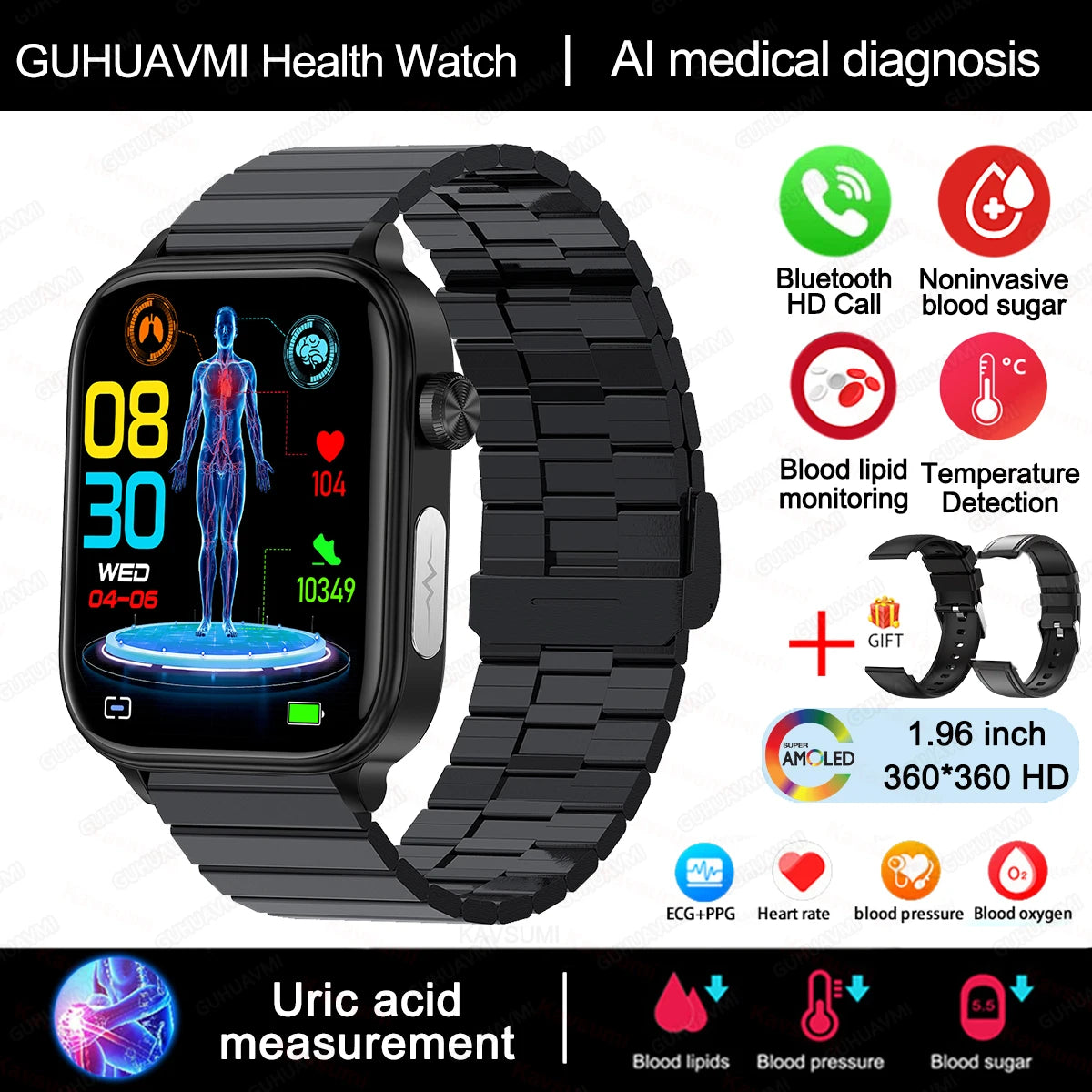 AI Medical Diagnosis Blood Lipids Uric Acid Blood Glucose Smart Watch