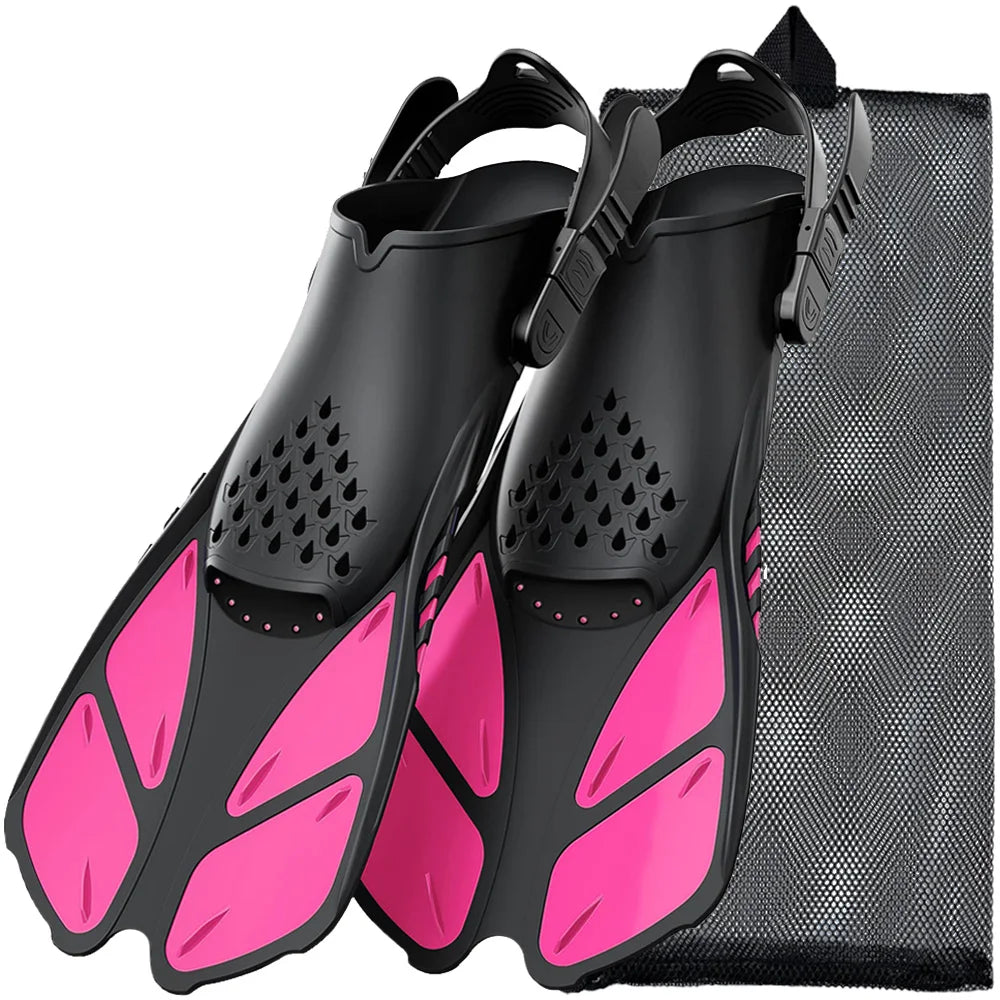 Adjustable Snorkel Fins Short Silicone Scuba Diving Flippers