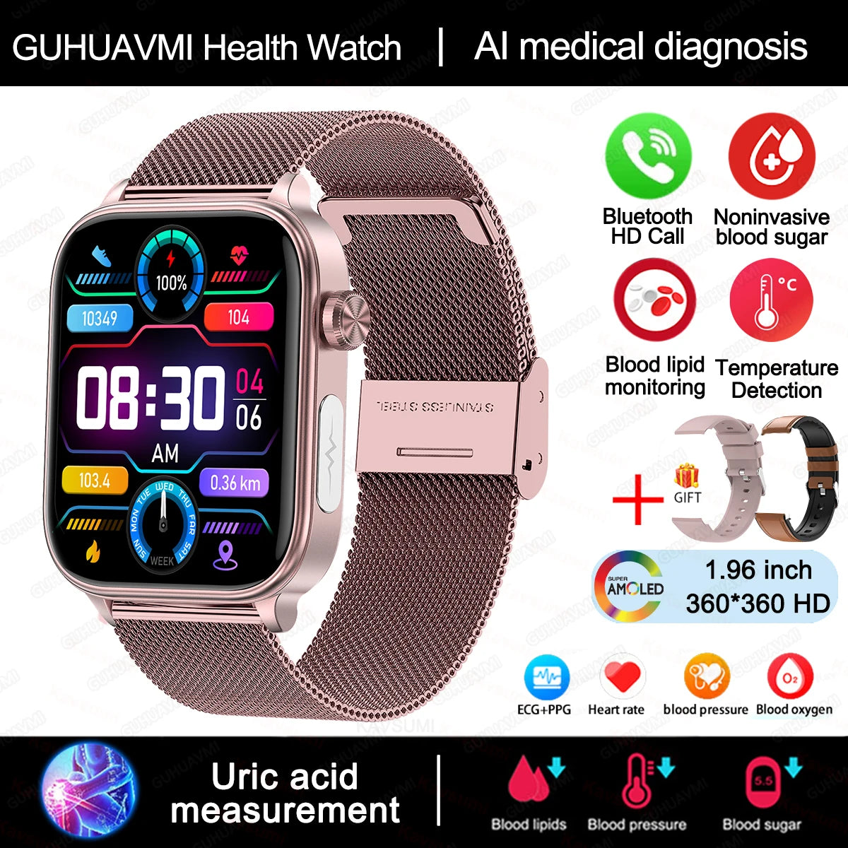 AI Medical Diagnosis Blood Lipids Uric Acid Blood Glucose Smart Watch