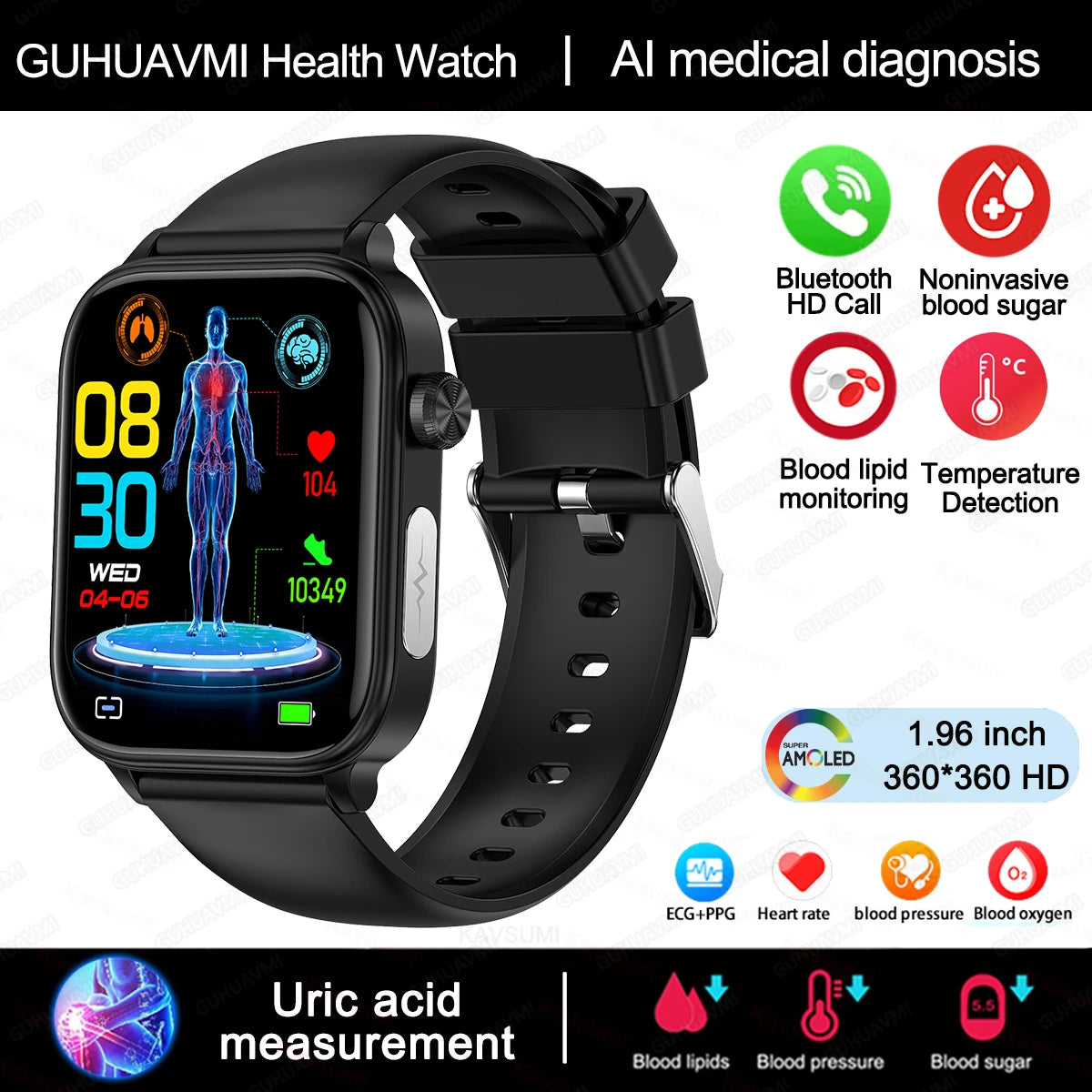 AI Medical Diagnosis Blood Lipids Uric Acid Blood Glucose Smart Watch