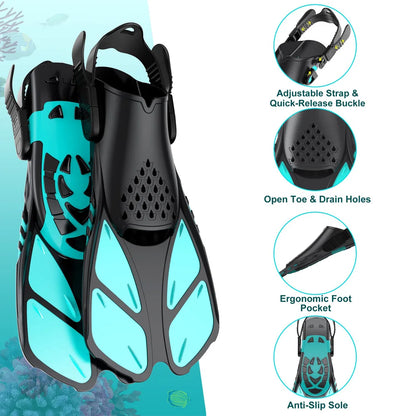 Adjustable Snorkel Fins Short Silicone Scuba Diving Flippers