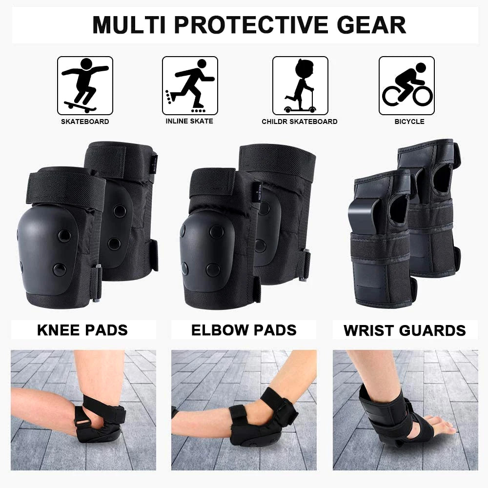 6Pcs/Set Adult/Kids Knee Pads Elbow Pads Wrist Guard,Skateboard Skate Pads 6 in 1 Protective Gear Set for Roller Skating Scooter