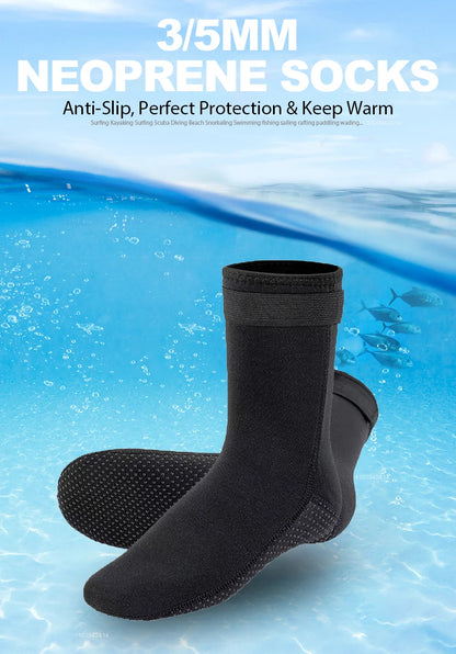 5mm Diving Socks 3mm Neoprene Wetsuit Water Socks Surf Beach Booties Anti-Slip Swimming Fin Sand Proof Ice Bath Warm Socks